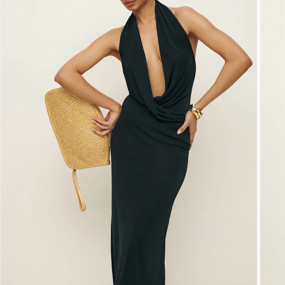 Reformation Black Backless Halter Dress